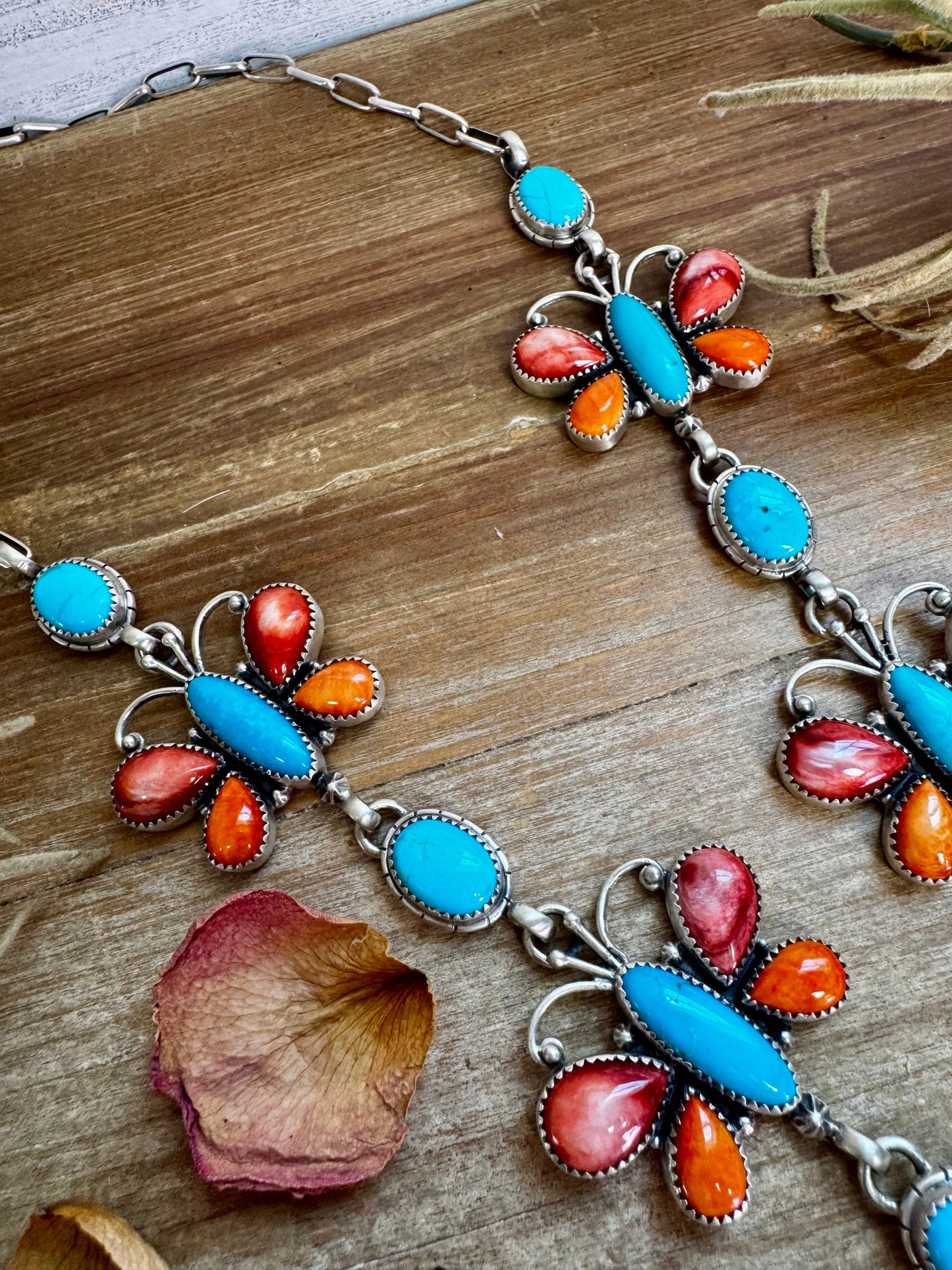 Massive Butterfly Necklace – Kingman Turquoise & Spiny Oyster – 32.5 Inch