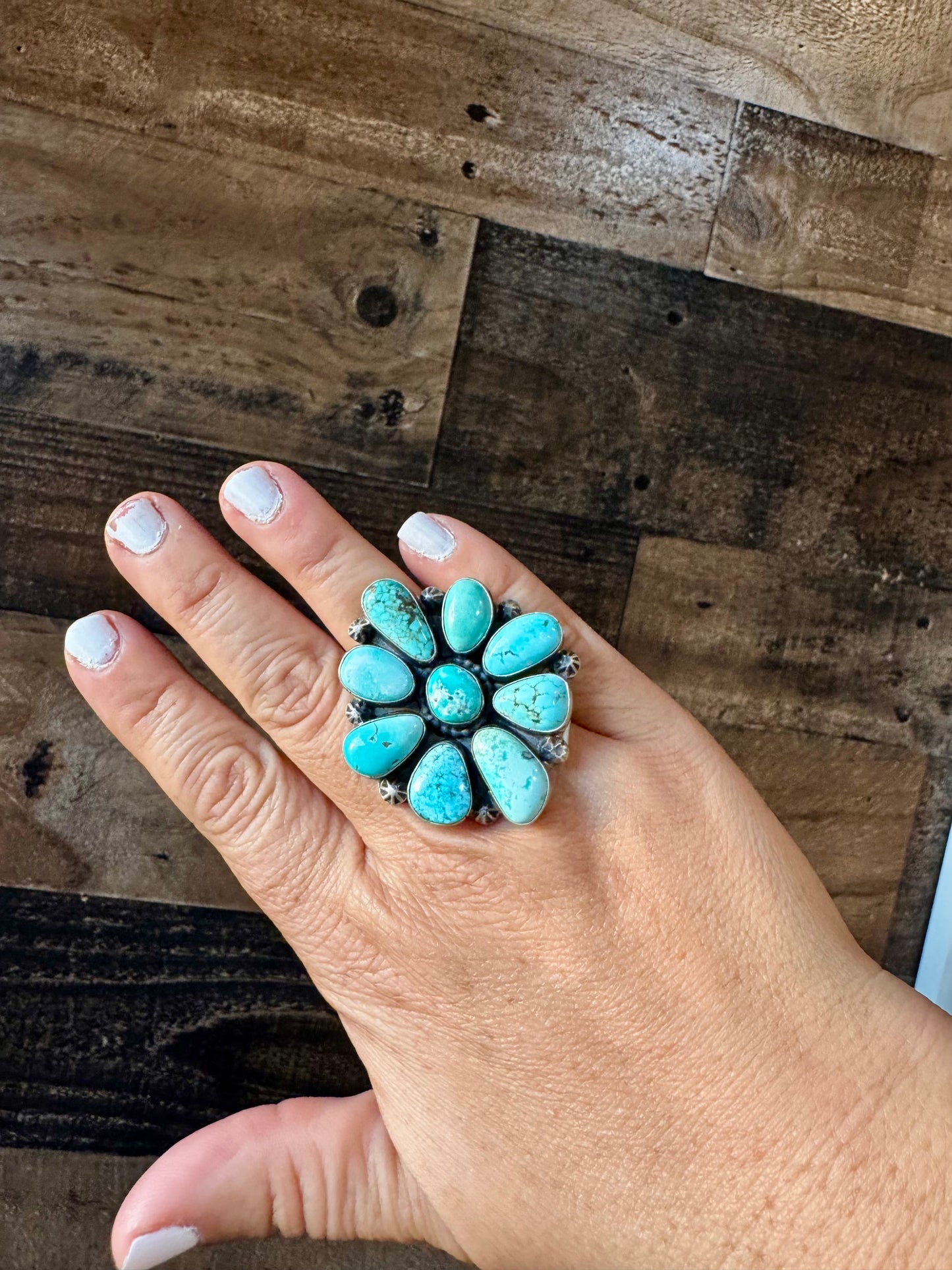Flower ring - size 7.5 - Royston turquoise ring