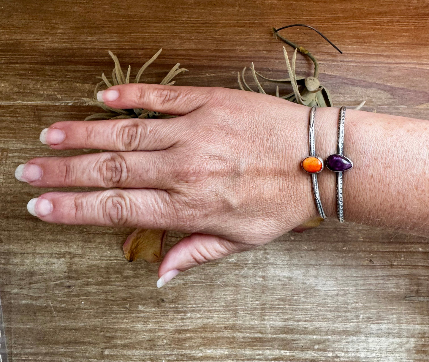 Spiny Oyster Cuff – Orange or Purple – G. Rios, Sterling Silver