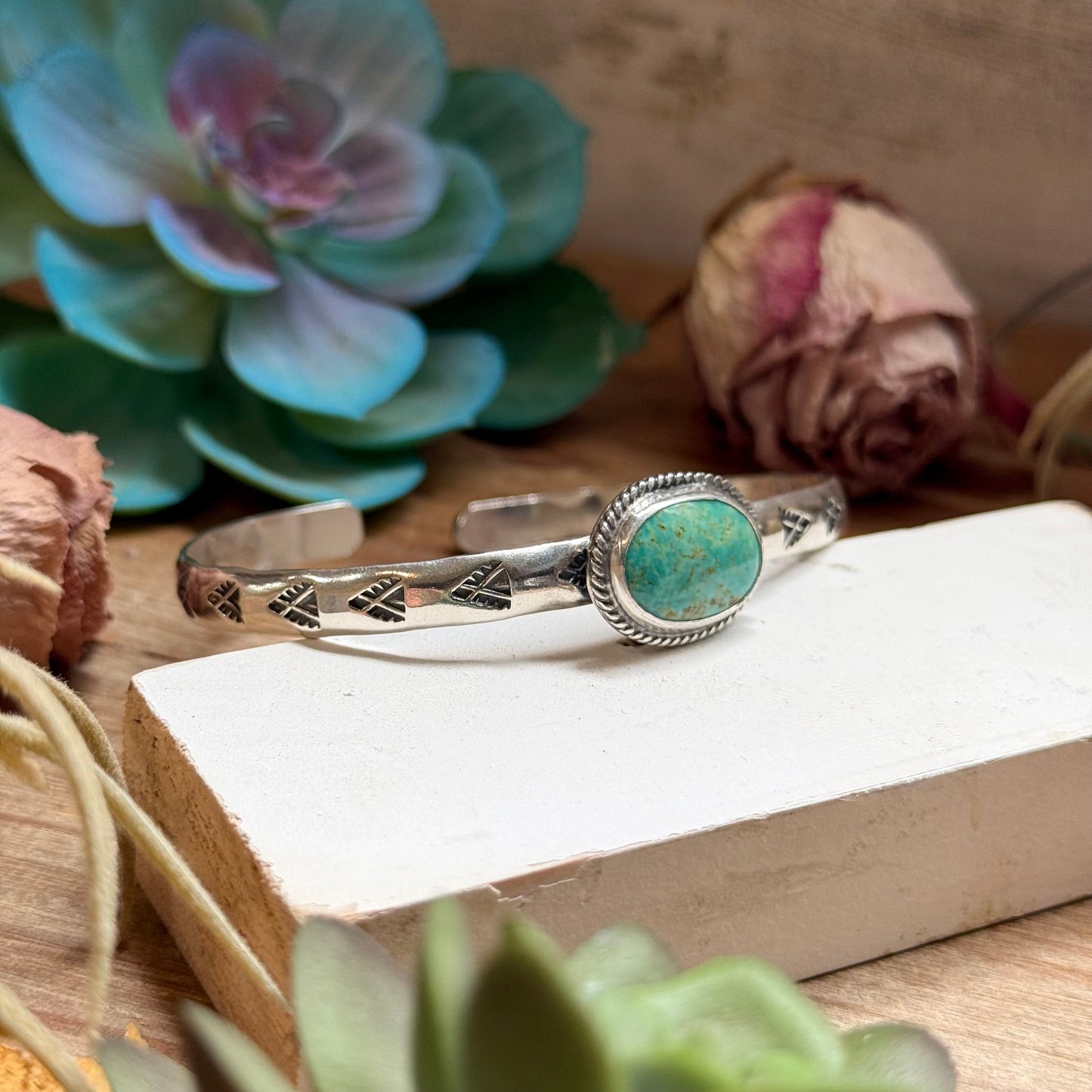 SS Kingman Turquoise Stamped Cuff by Jason Ogg
