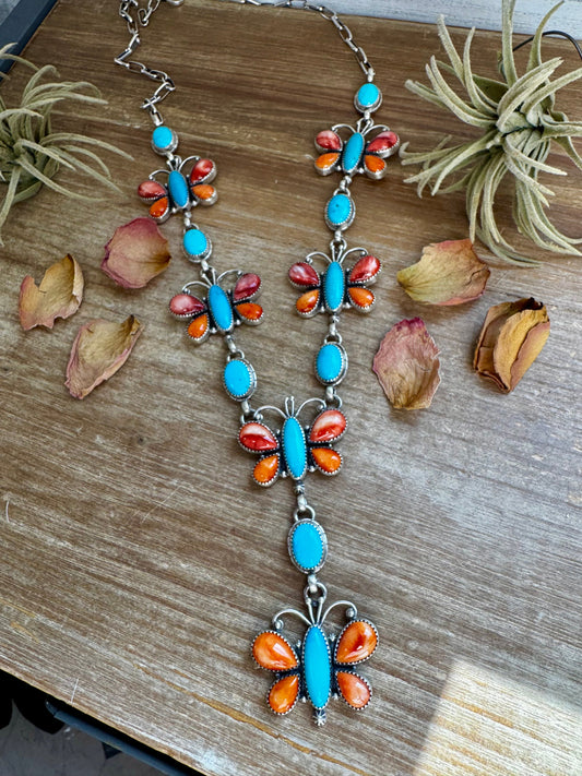 Massive Butterfly Necklace – Kingman Turquoise & Spiny Oyster – 32.5 Inch