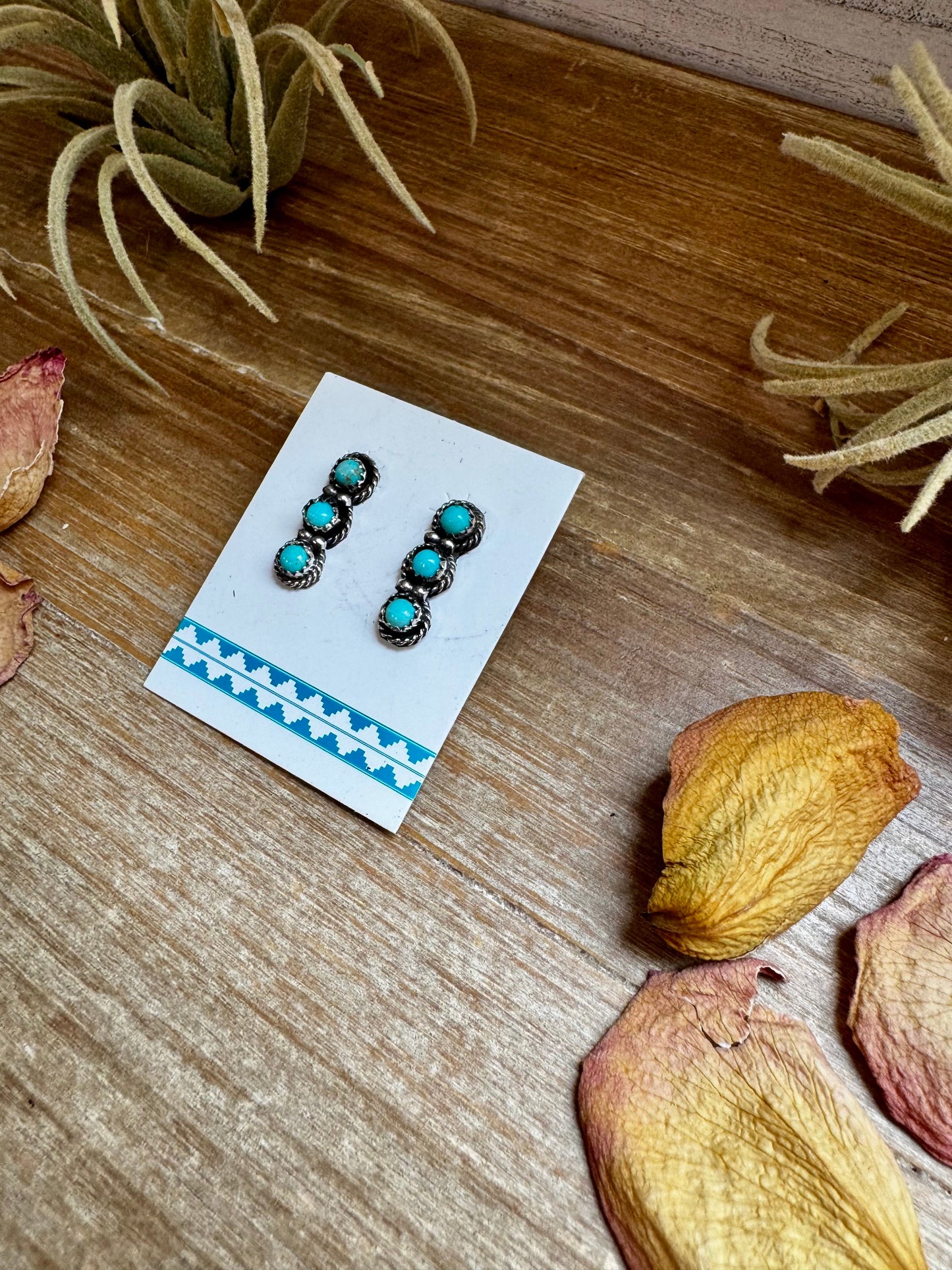SS Triple Kingman Turquoise Stud Earrings