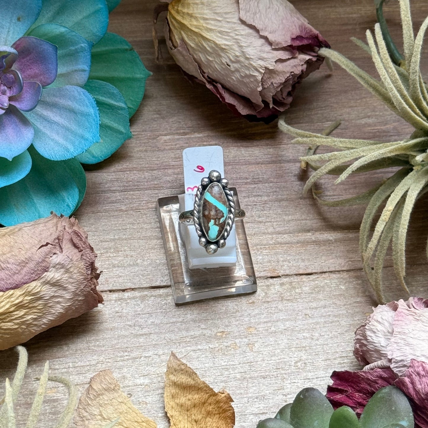 SS Ribbon Royston Turquoise Medicine Man Eye Stamped Stacking Ring by Jason Ogg