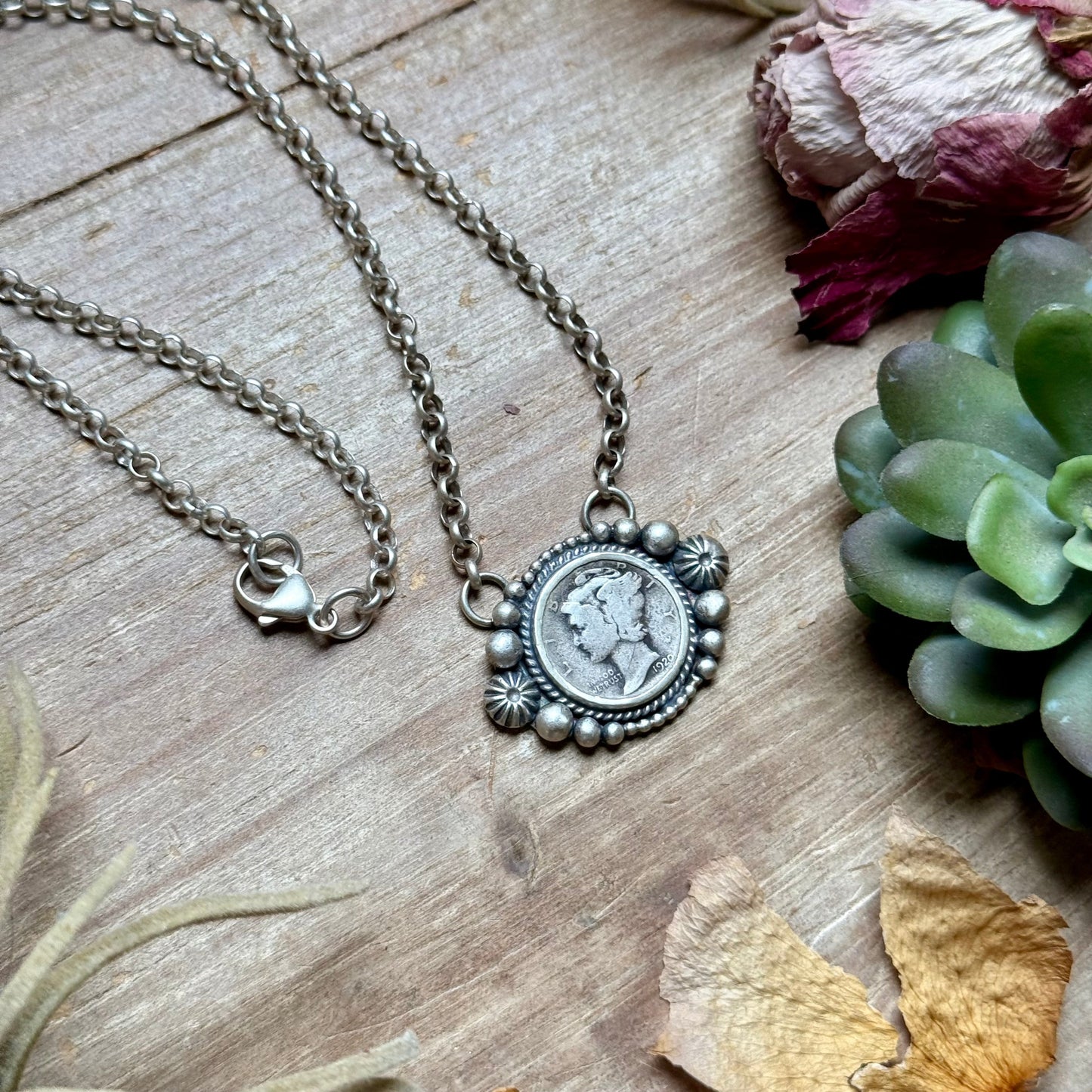 Sterling Silver Mercury Dime Fixed Chain Necklace by Jason Ogg