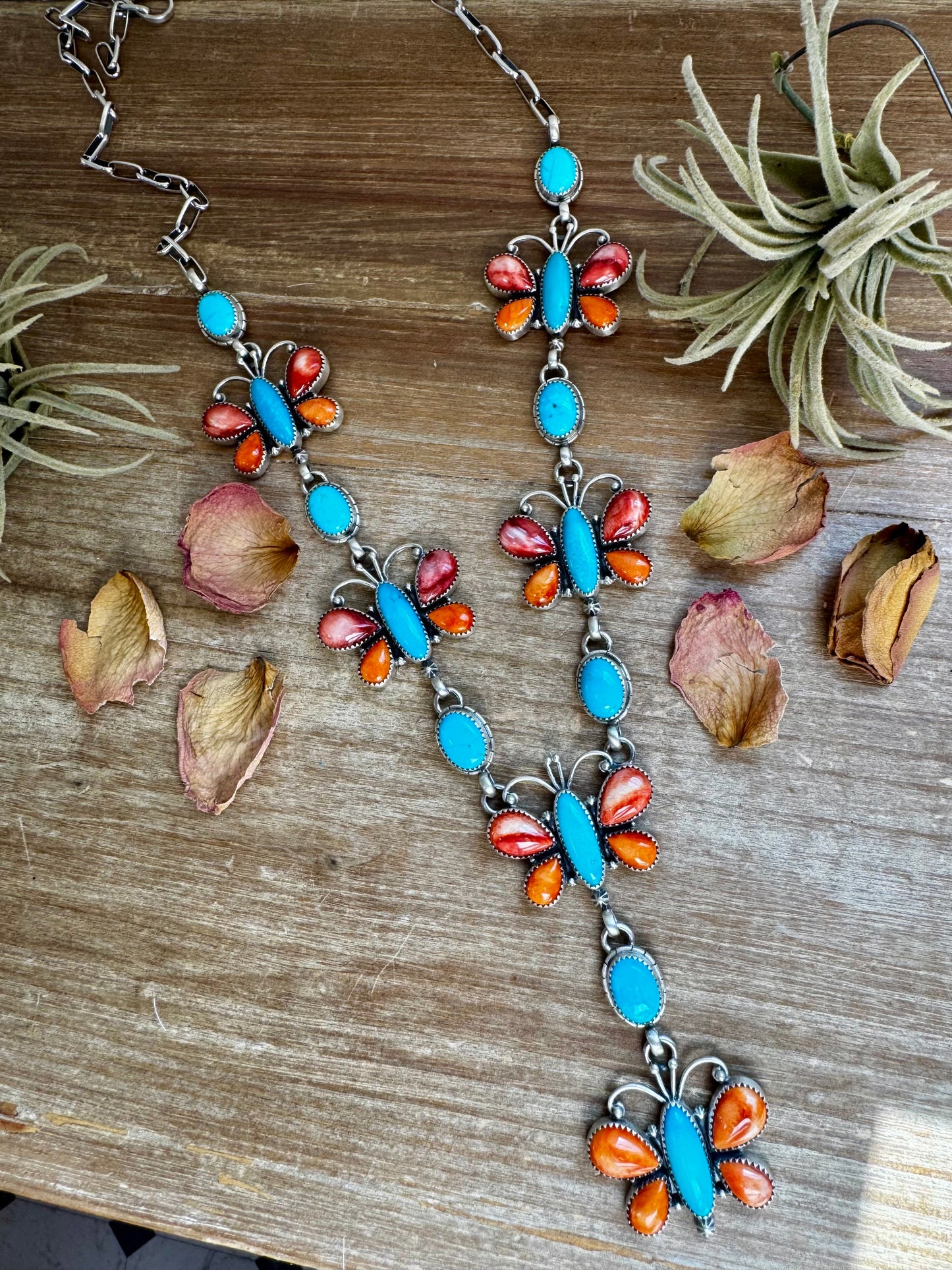 Massive Butterfly Necklace – Kingman Turquoise & Spiny Oyster – 32.5 Inch