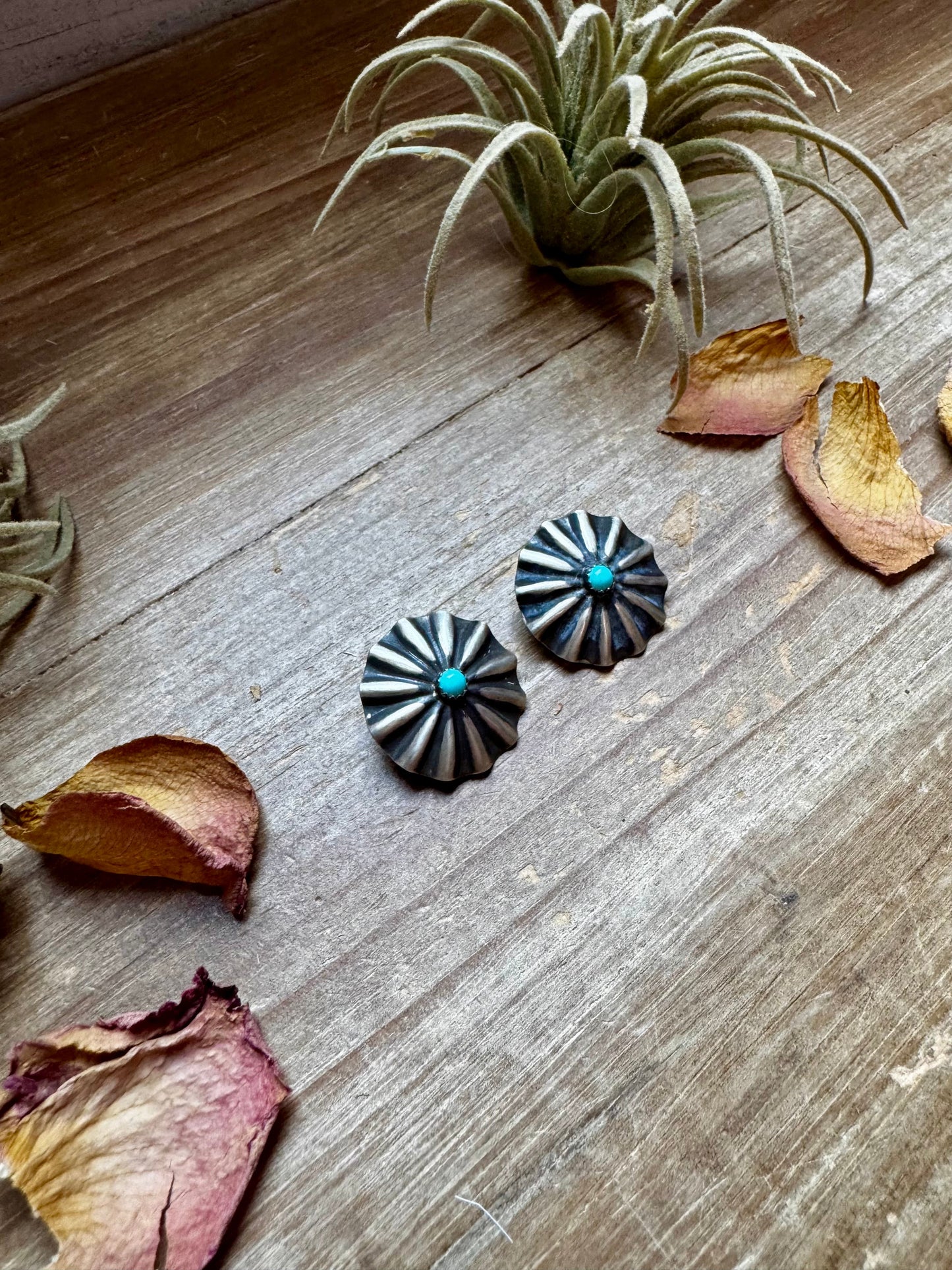 Concho Earrings – Kingman Turquoise & Sterling Silver