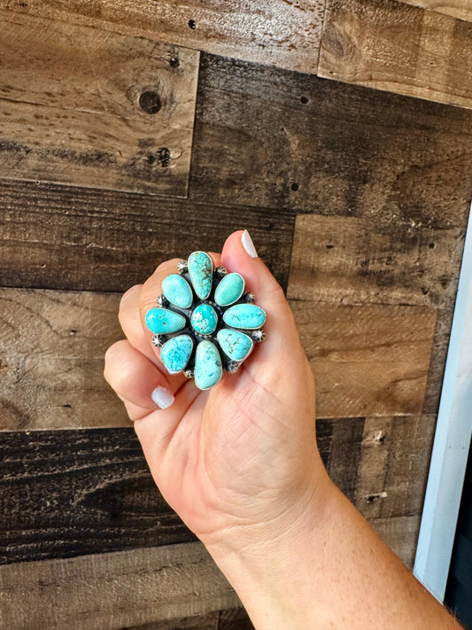 Flower ring - size 7.5 - Royston turquoise ring