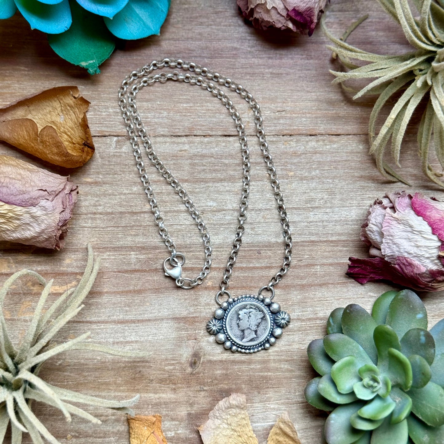 Sterling Silver Mercury Dime Fixed Chain Necklace by Jason Ogg