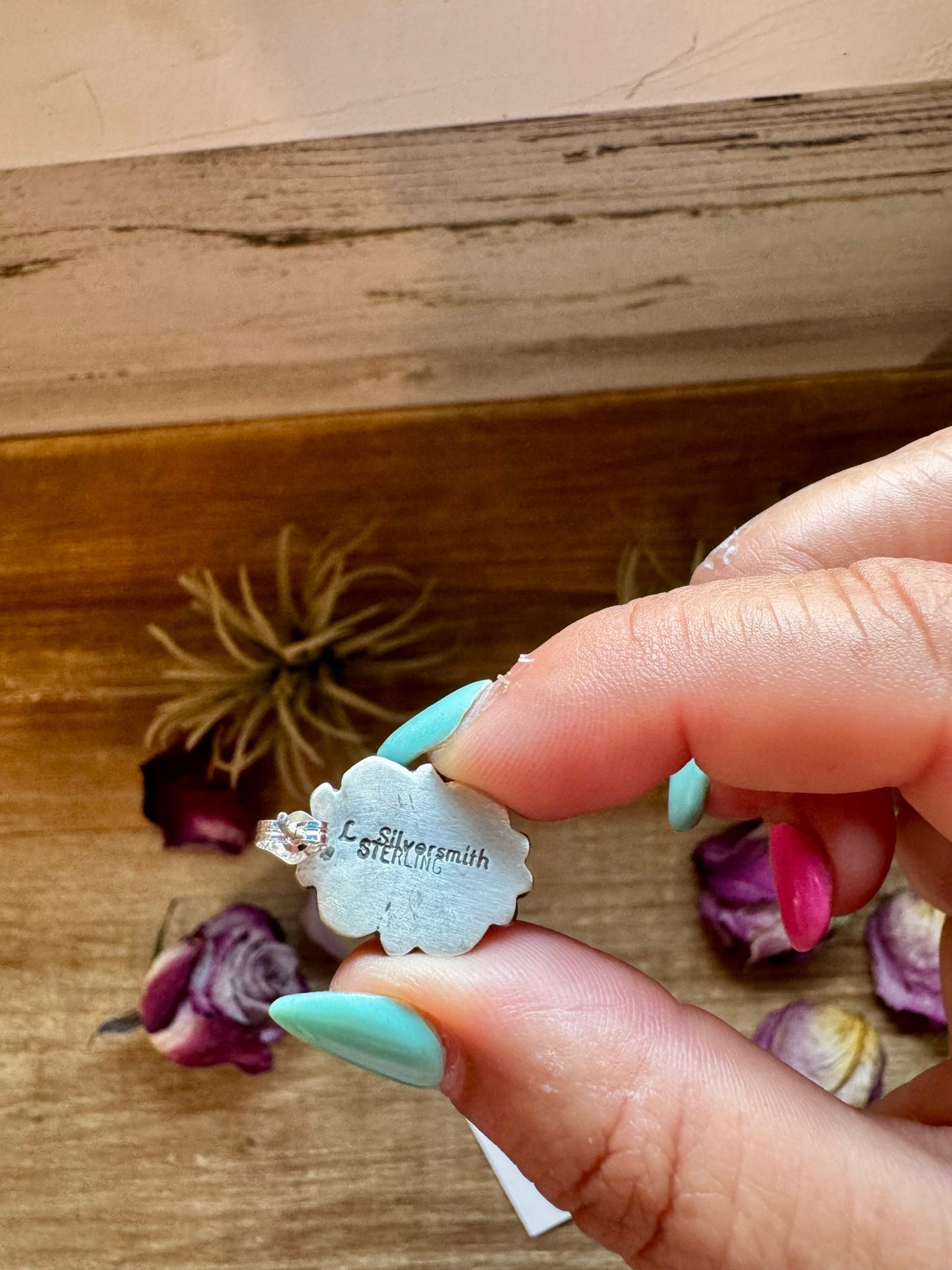 Kingman Turquoise & Silver Pearl Stud Earrings – Native Made by L. Silversmith