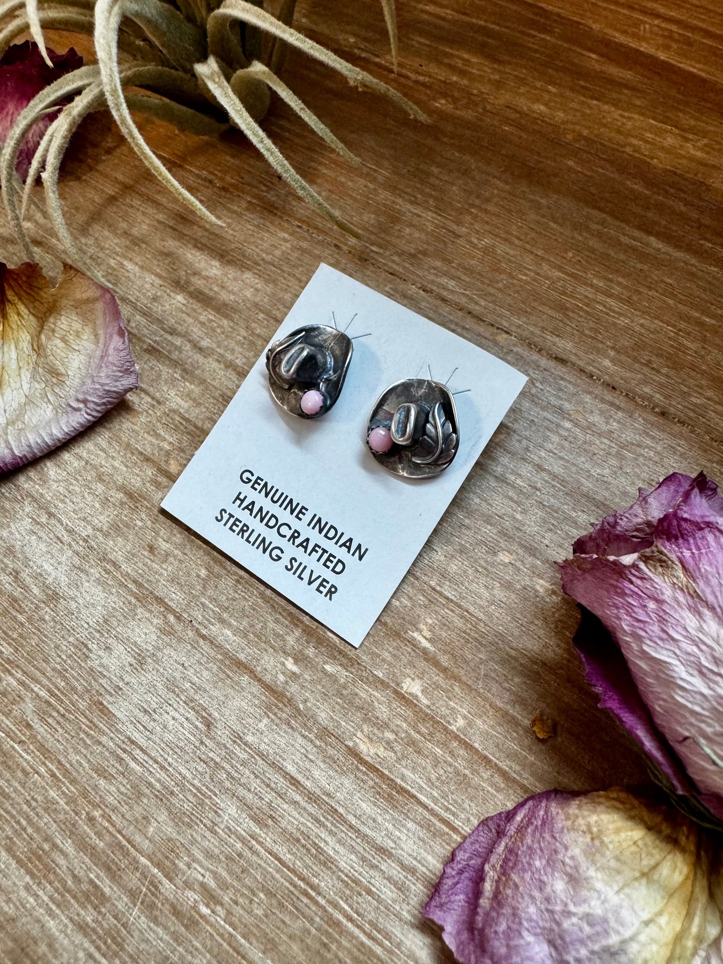 Mini Cowboy Hat Stud Earrings with Pink Conch