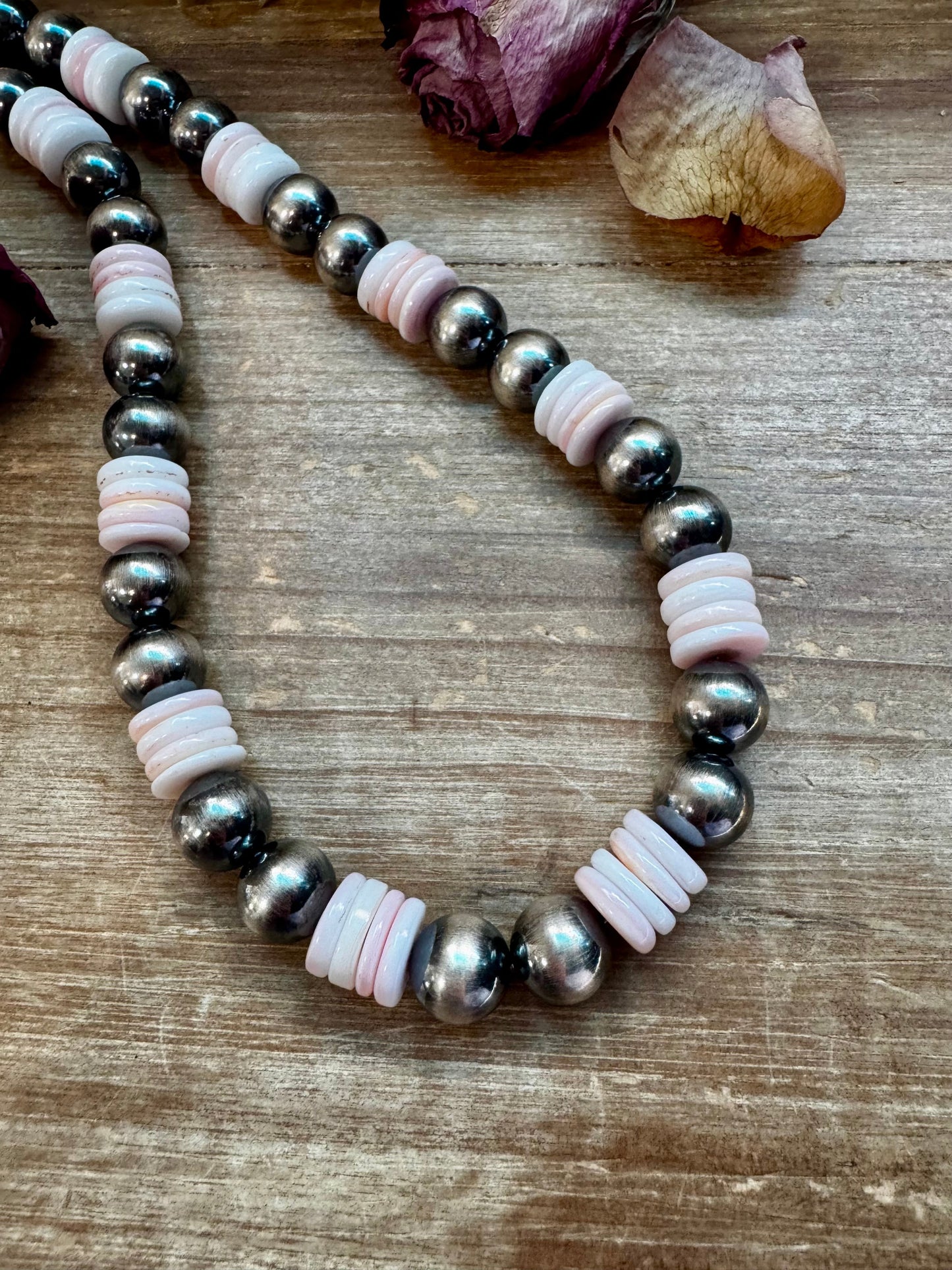 NFR Collection Necklace – 12MM with 10MM Pink Conch Rondelles – 30"