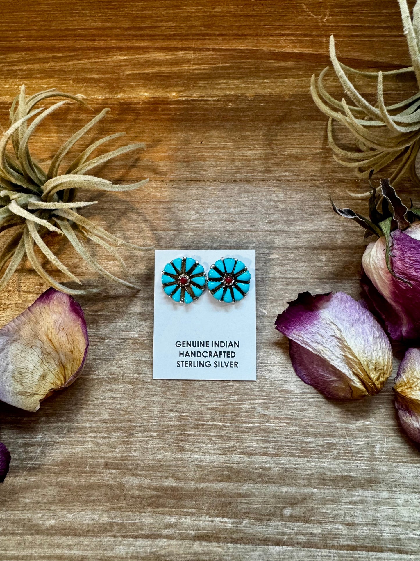 Blue Turquoise & Red Cluster Stud Earrings