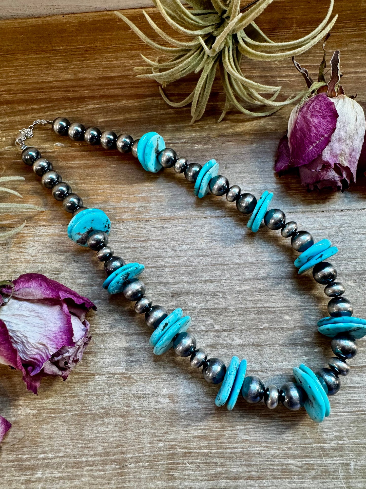 NFR Collection - 10MM pearls with 20MM blue turquoise rondelle - 17"