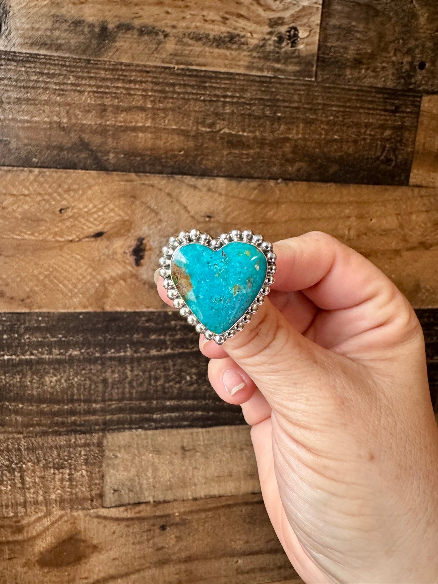 Heart Ring - size 8 - Kingman turquoise & sterling silver