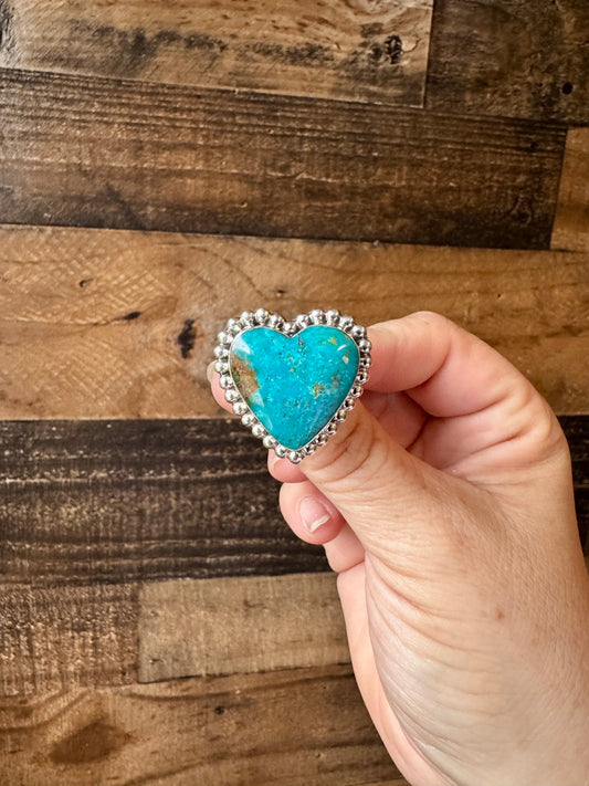 Heart Ring - size 8 - Kingman turquoise & sterling silver