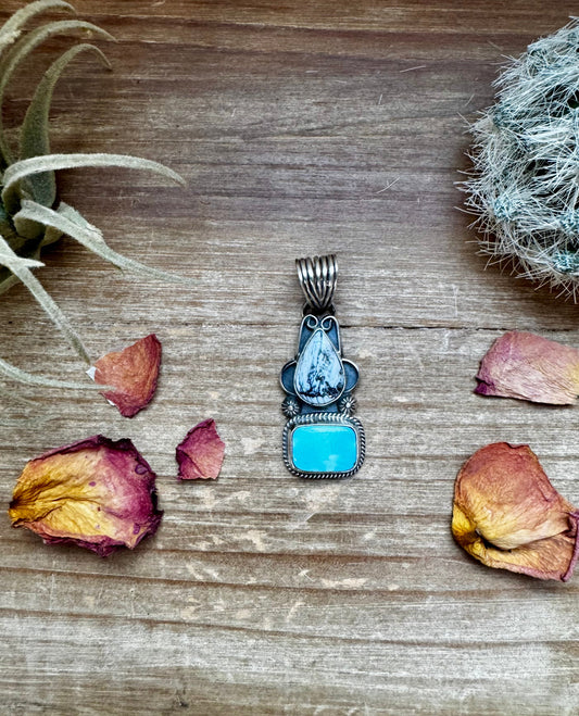 2 stone Pendant - Golden Hill turquoise & White Buffalo