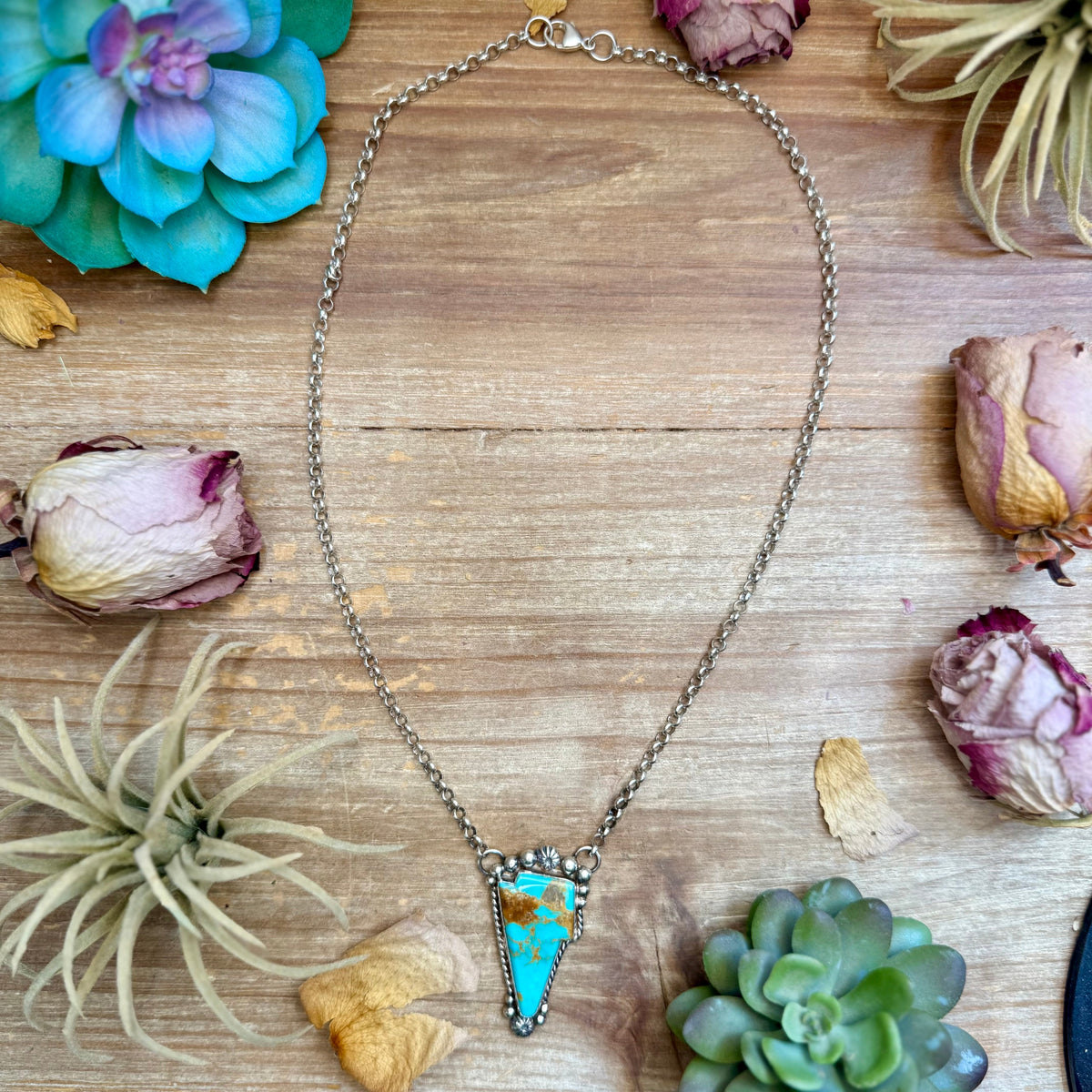SS Kingman Turquoise Lightning Bolt Fixed Chain Necklace by Jason Ogg