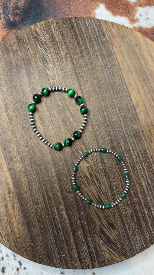 Green stretch bracelets - 2 styles