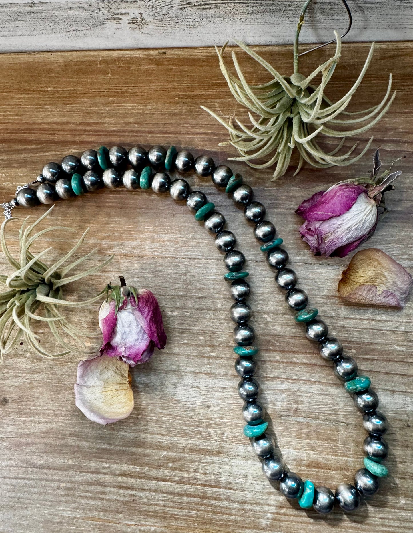 NFR Collection Necklace – 14mm with 16mm Green Turquoise Rondelles –  28.5"