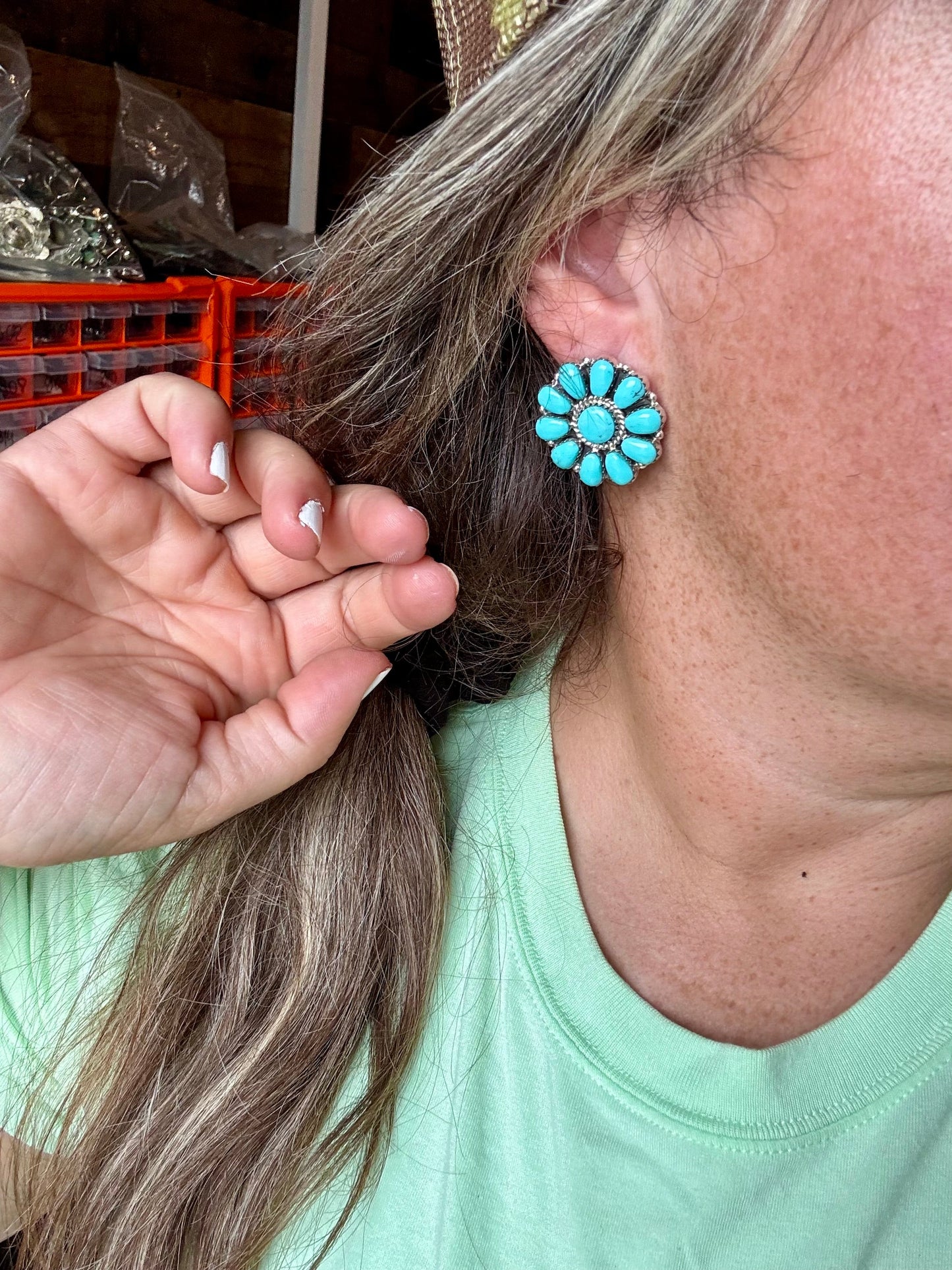 Cluster Stud earrings - SS and Turquoise