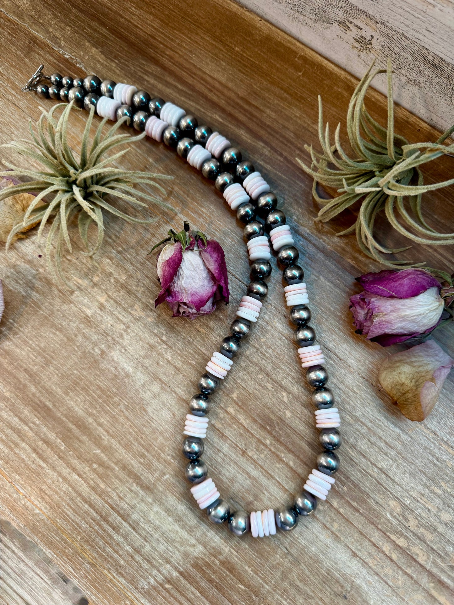 NFR Collection Necklace – 12MM with 10MM Pink Conch Rondelles – 30"