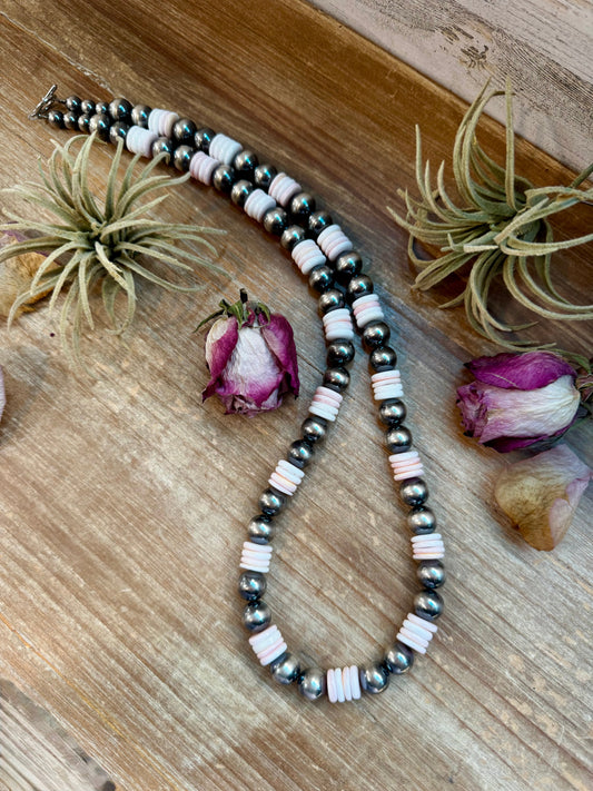 NFR Collection Necklace – 12MM with 10MM Pink Conch Rondelles – 30"