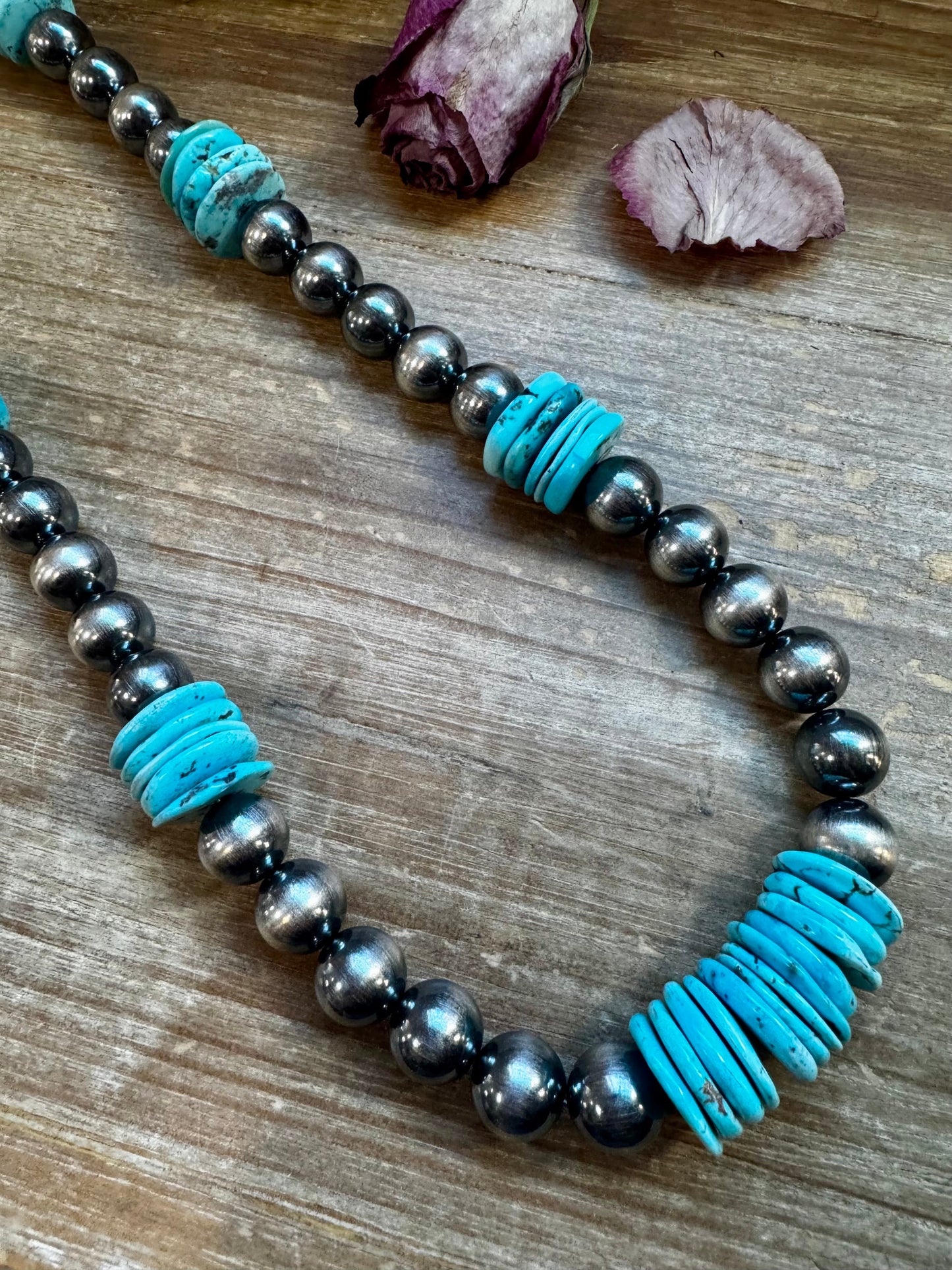 NFR Collection Necklace – 35 inch long 8mm & 14mm with 20mm Turquoise Rondelle