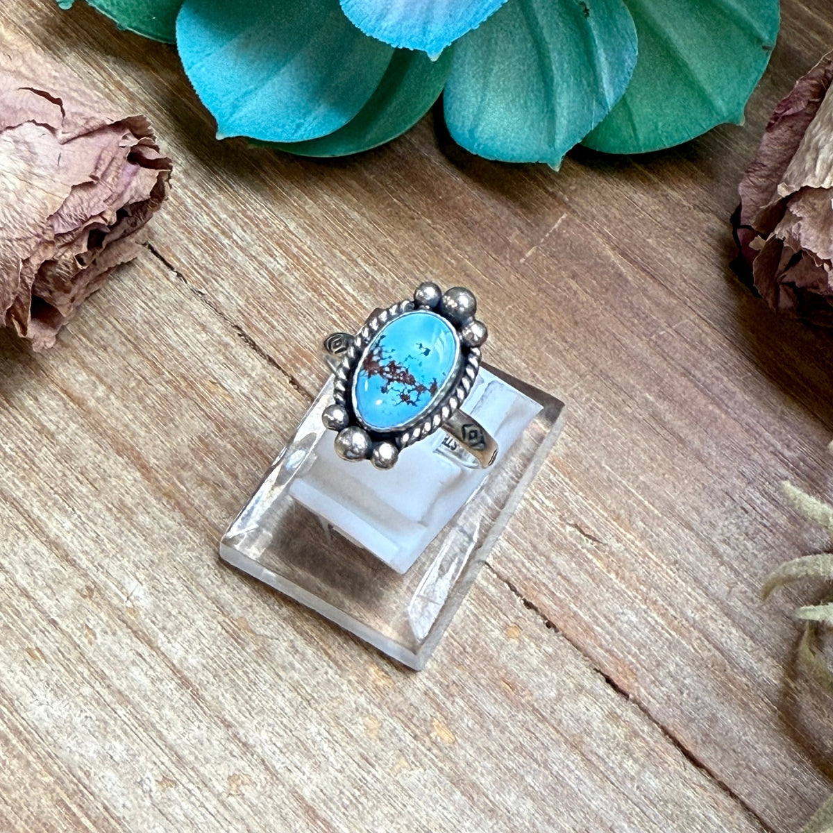 SS Golden Hill Turquoise Medicine Man Eye Stamped Stacking Ring by Jason Ogg