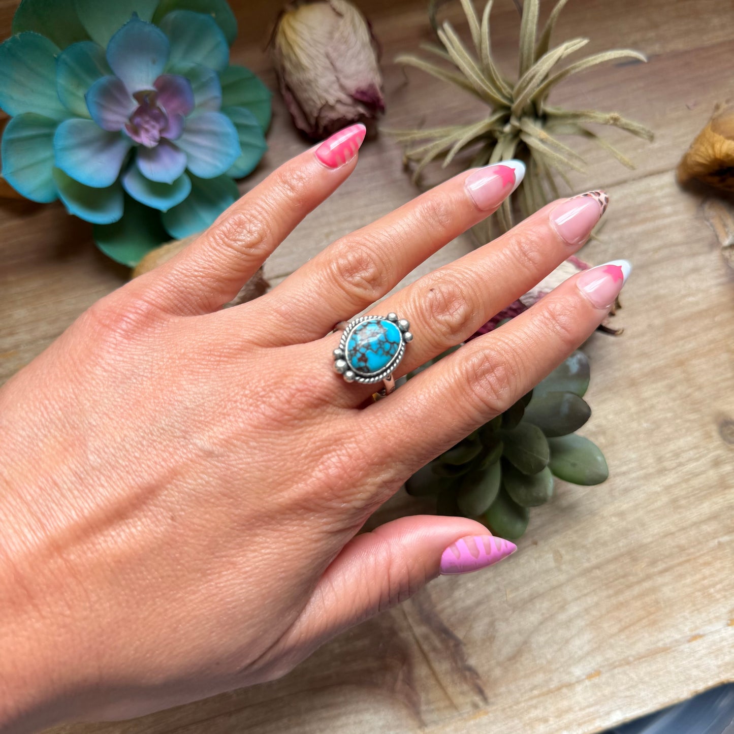 SS Egyptian Turquoise Medicine Man Eye Stamped Stacking Ring by Jason Ogg