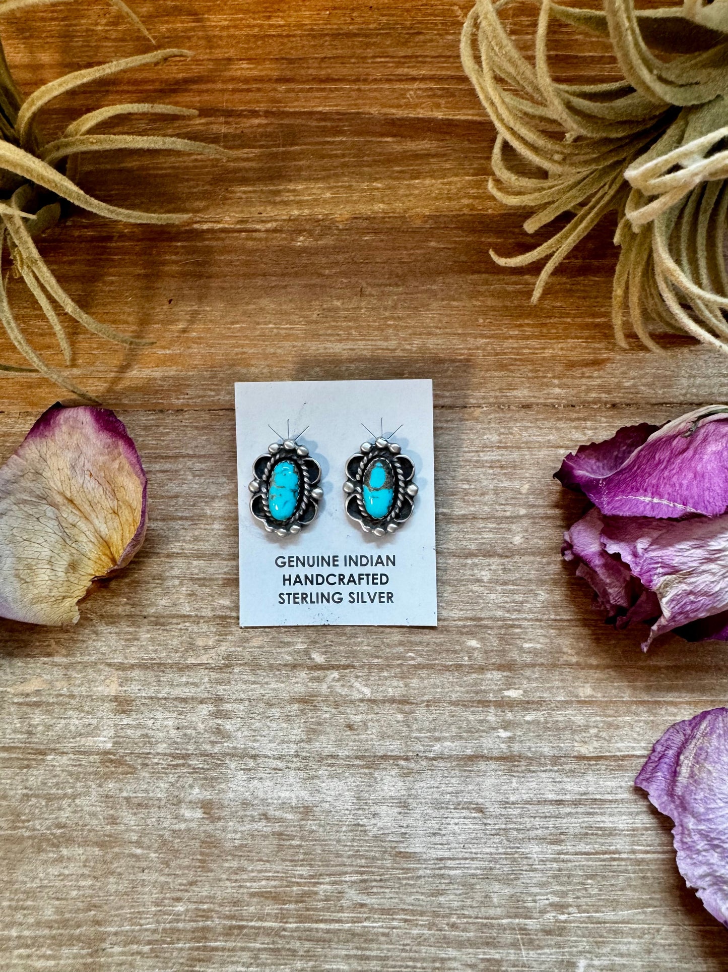 Kingman Turquoise & Silver Pearl Stud Earrings – Native Made by L. Silversmith