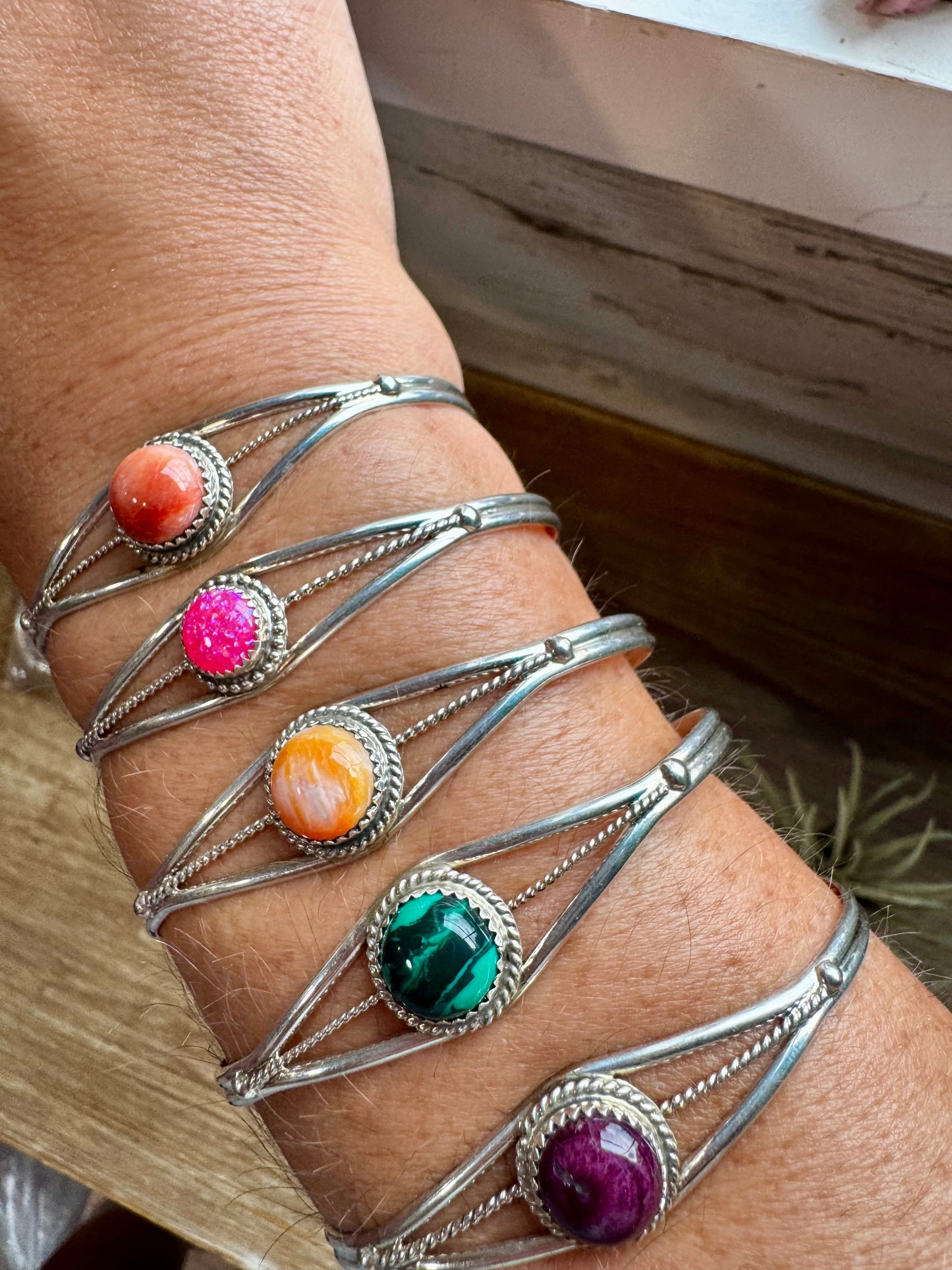Multi-stone Cuff Bracelet - Sterling Silver - pick your color