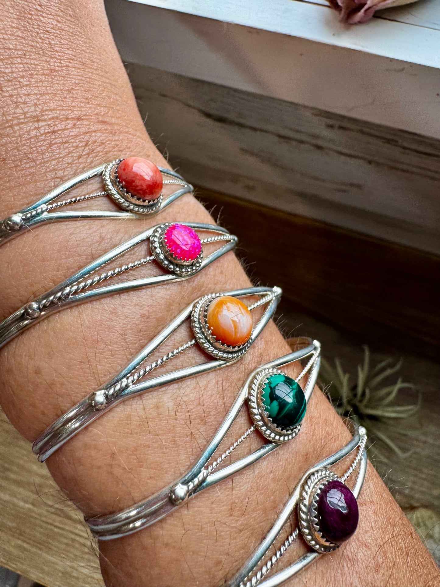 Multi-stone Cuff Bracelet - Sterling Silver - pick your color