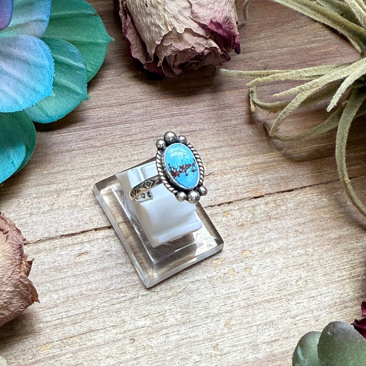 SS Golden Hill Turquoise Medicine Man Eye Stamped Stacking Ring by Jason Ogg