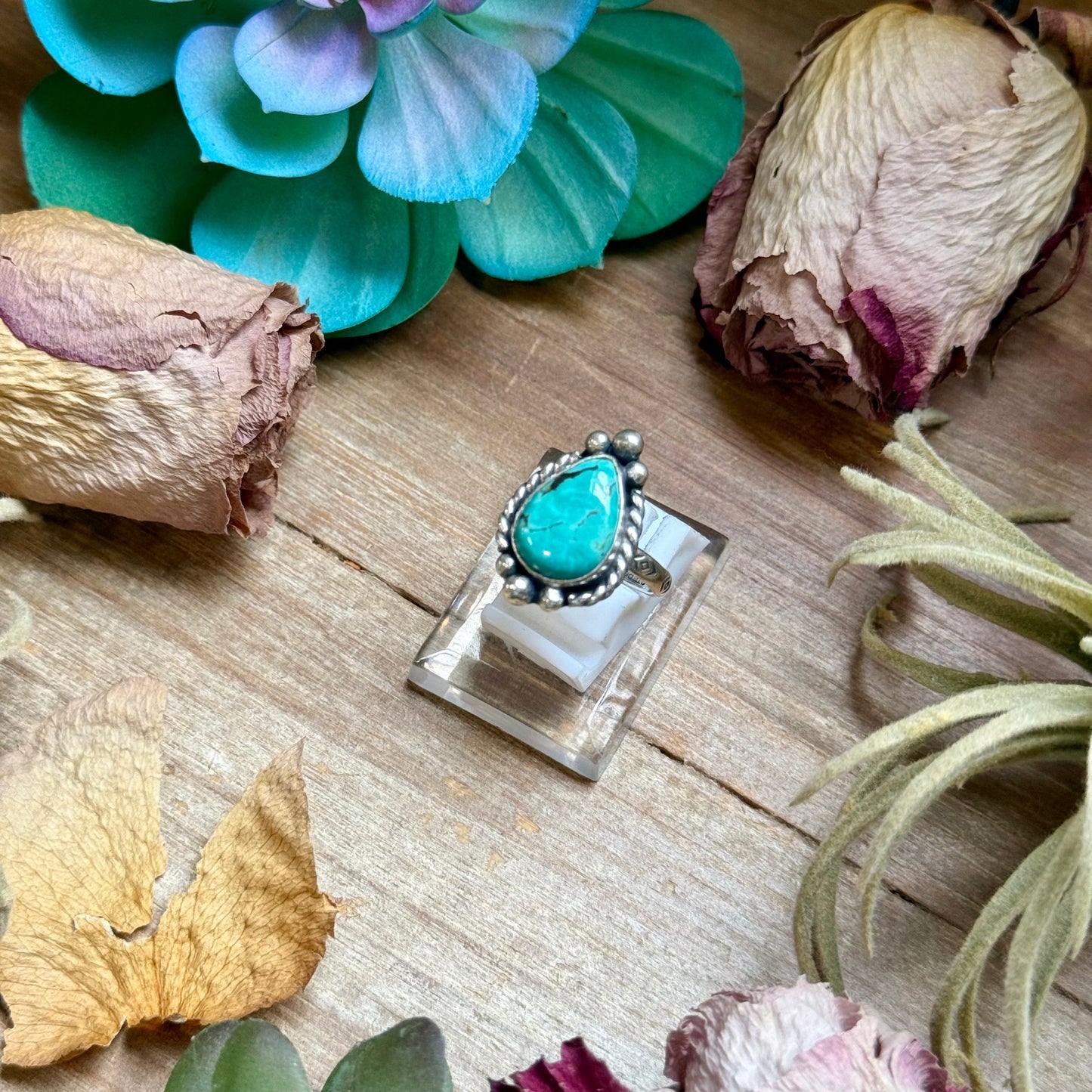 SS Tyrone Turquoise Medicine Man Eye Stamped Stacking Ring by Jason Ogg