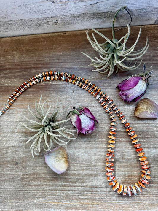 NFR Collection – Spiny Oyster & Turquoise with 6MM Sterling Silver Pearls – 32.5"