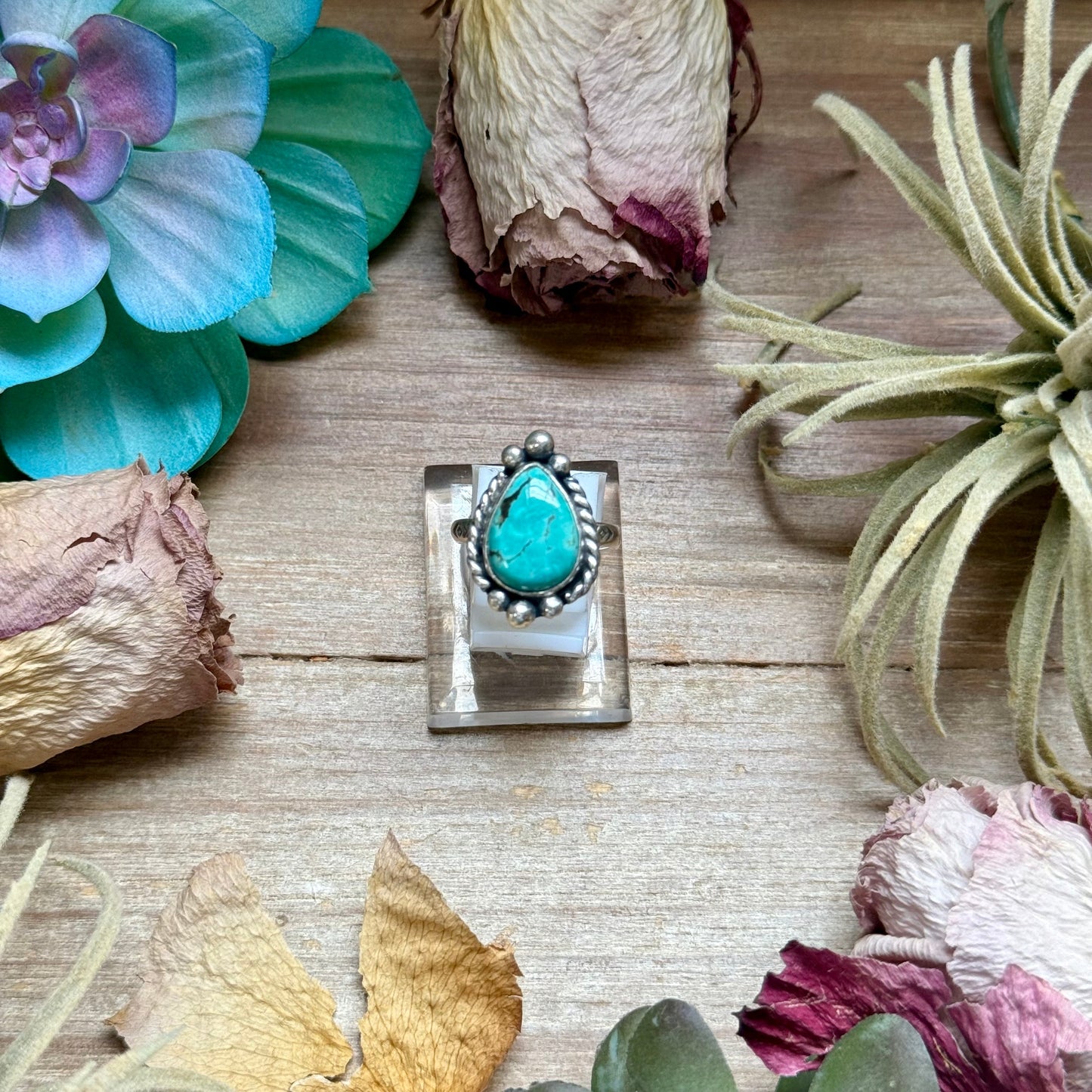 SS Tyrone Turquoise Medicine Man Eye Stamped Stacking Ring by Jason Ogg