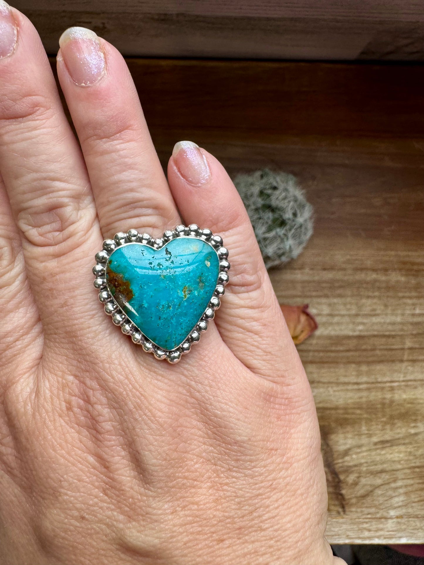 Heart Ring - size 8 - Kingman turquoise & sterling silver