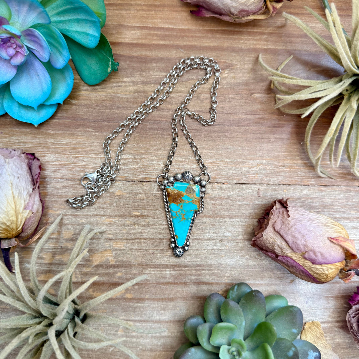 SS Kingman Turquoise Lightning Bolt Fixed Chain Necklace by Jason Ogg