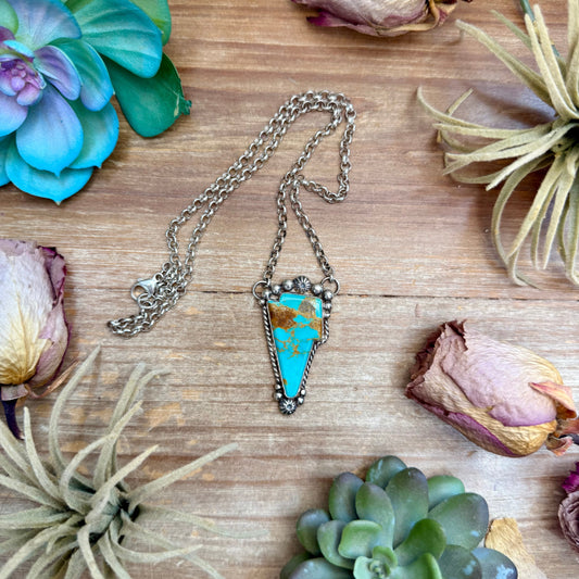 SS Kingman Turquoise Lightning Bolt Fixed Chain Necklace by Jason Ogg