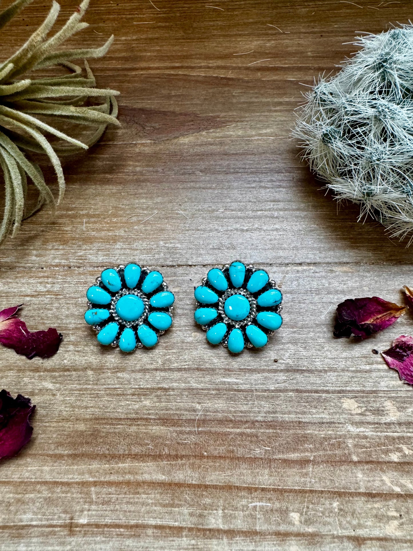 Cluster Stud earrings - SS and Turquoise