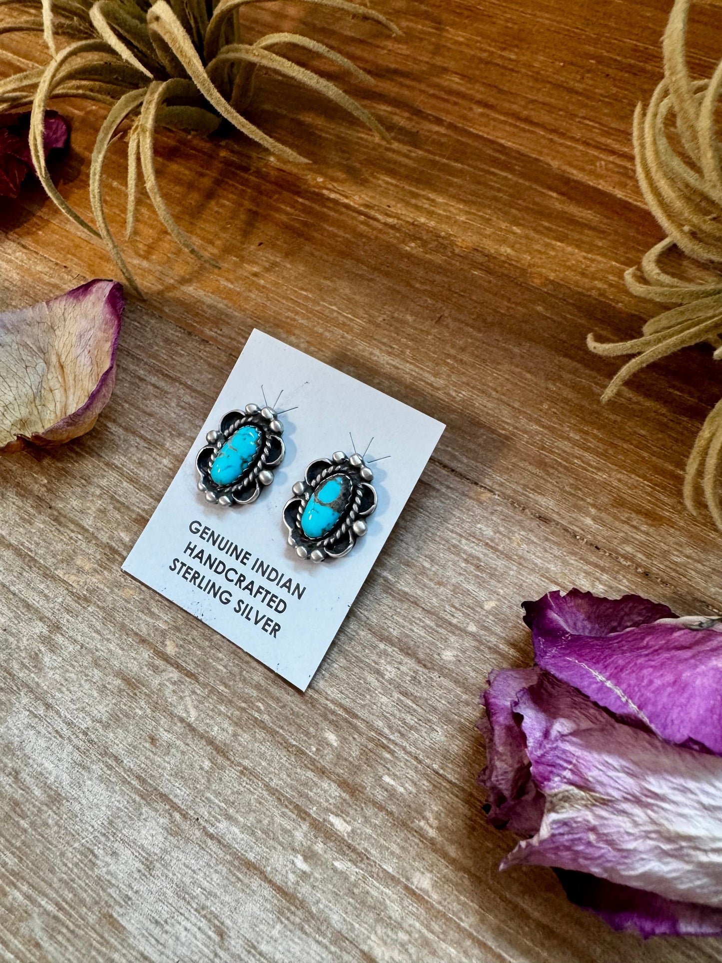 Kingman Turquoise & Silver Pearl Stud Earrings – Native Made by L. Silversmith