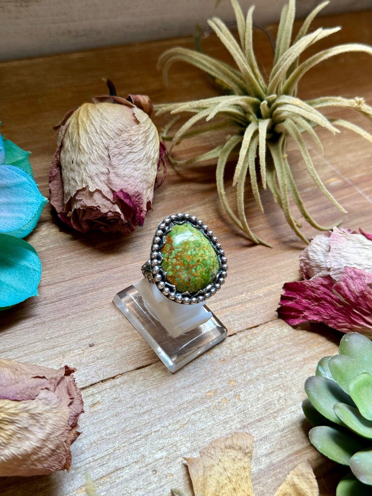 MJ Green Turquoise Sterling Silver Ring – Adjustable