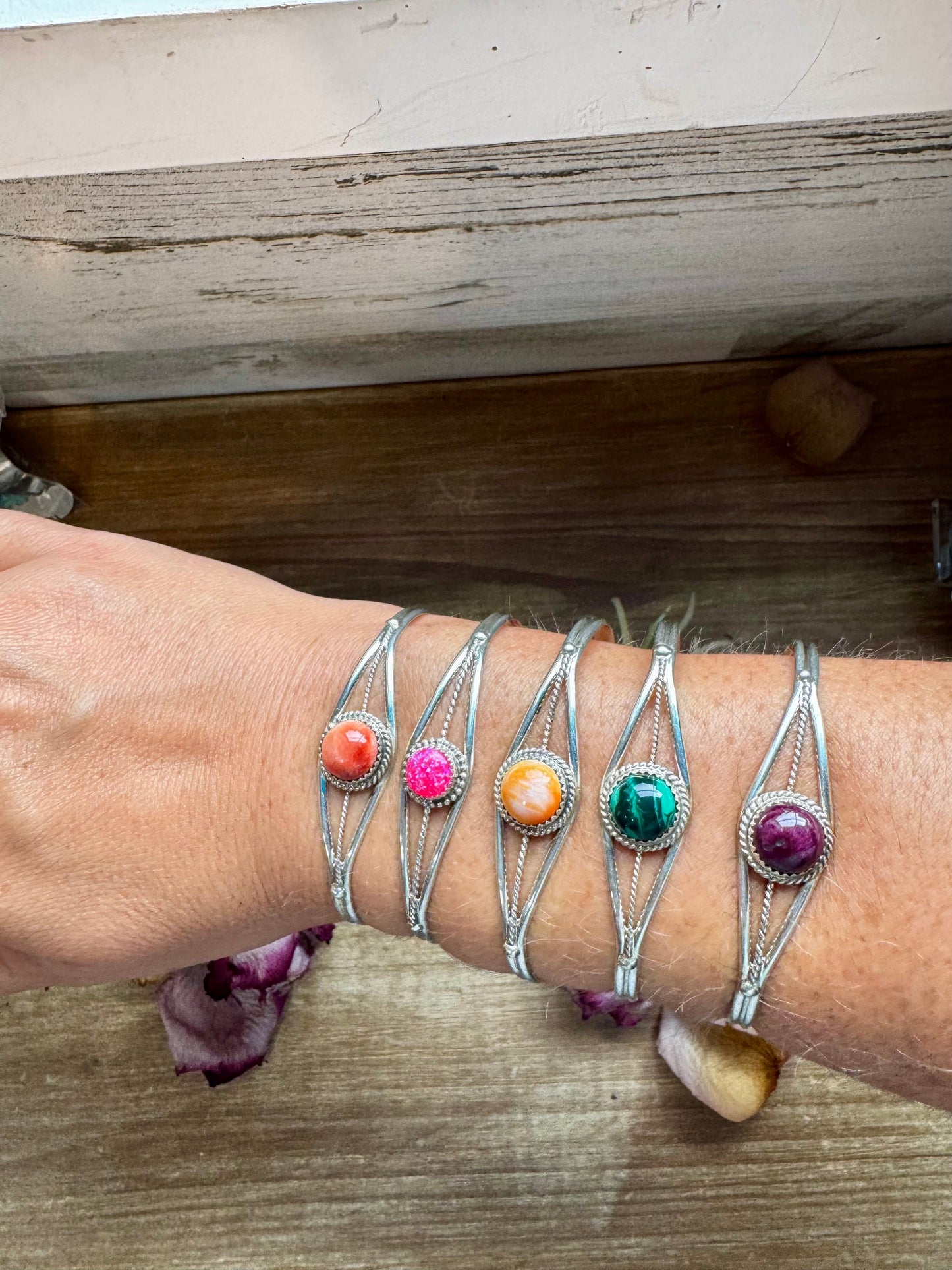 Multi-stone Cuff Bracelet - Sterling Silver - pick your color