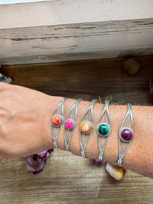 Multi-stone Cuff Bracelet - Sterling Silver - pick your color