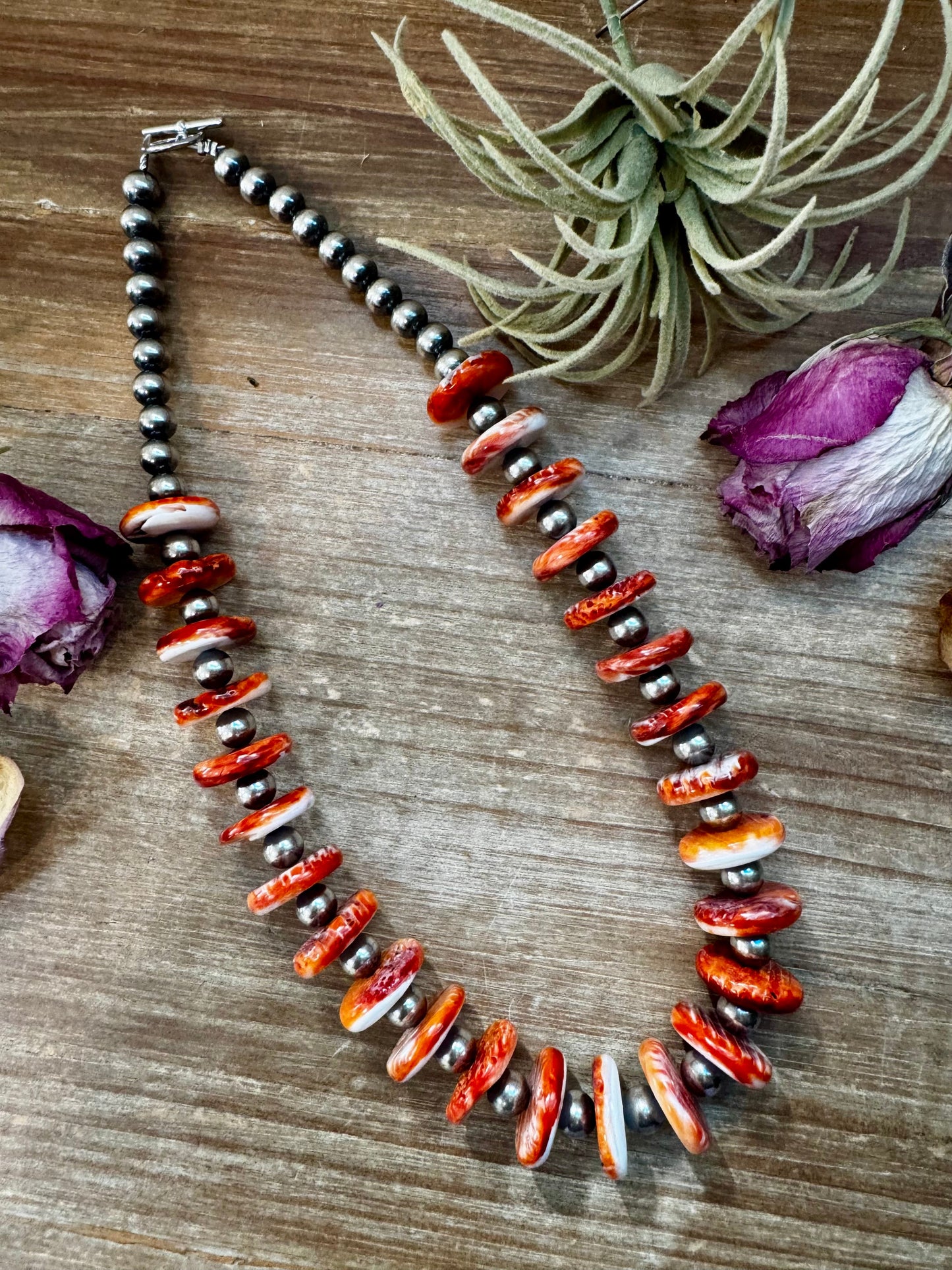 NFR Collection Necklace – 8mm Sterling Silver Pearls with 16mm Spiny Oyster Rondelle – 20"