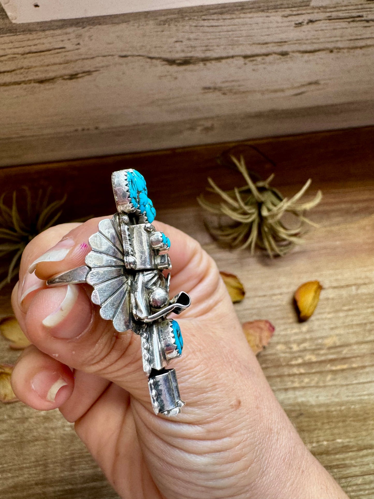 The Kachina Ring – Size 8 – Sterling Silver – Kingman Turquoise – Navajo Handmade