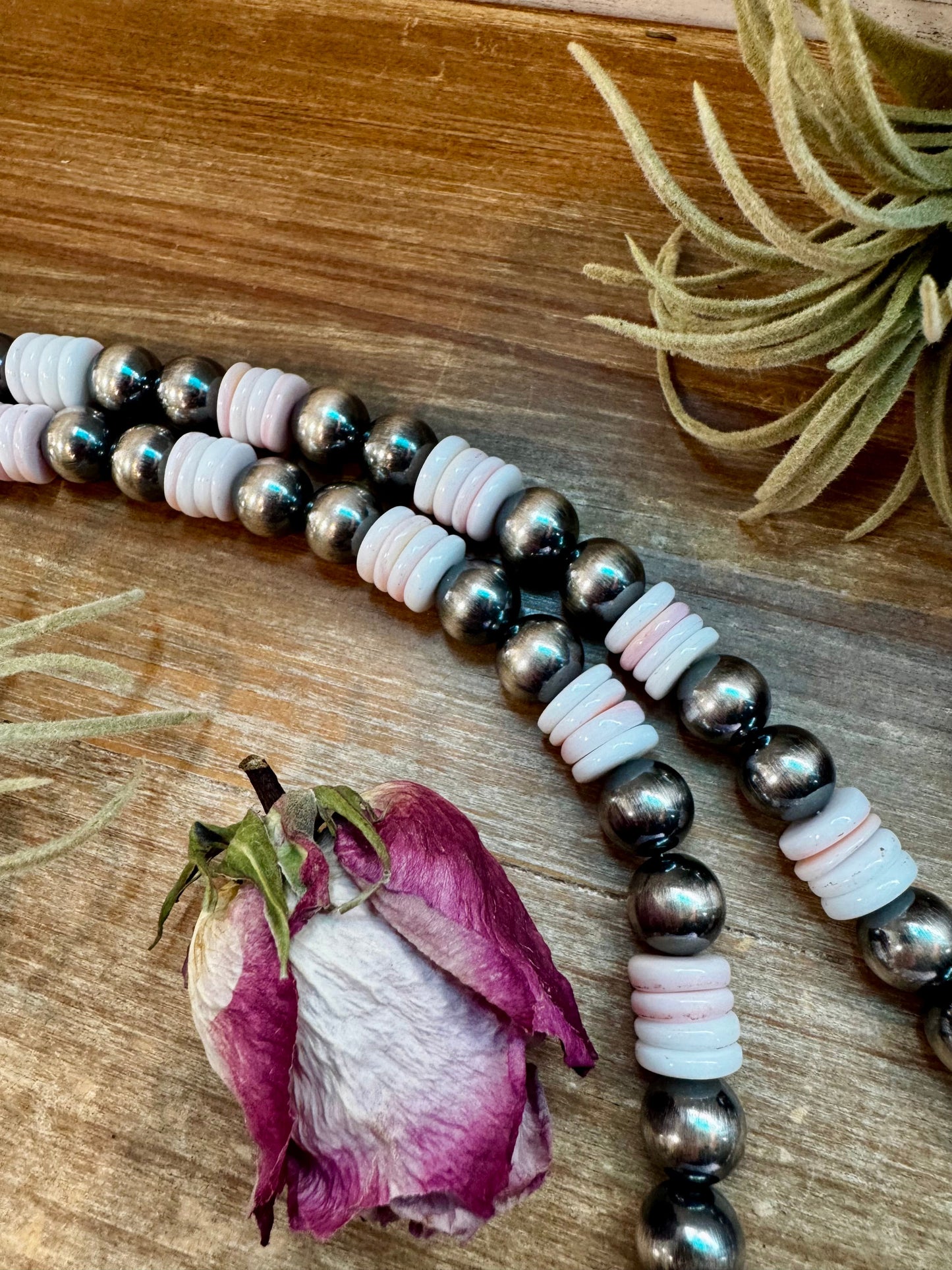 NFR Collection Necklace – 12MM with 10MM Pink Conch Rondelles – 30"