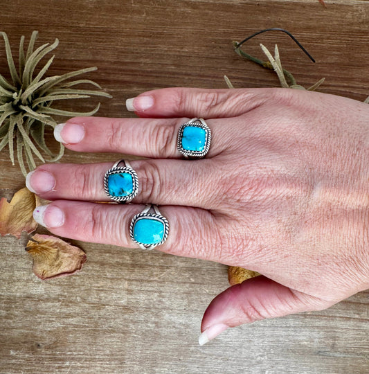 Square Kingman Turquoise Ring – Sterling Silver