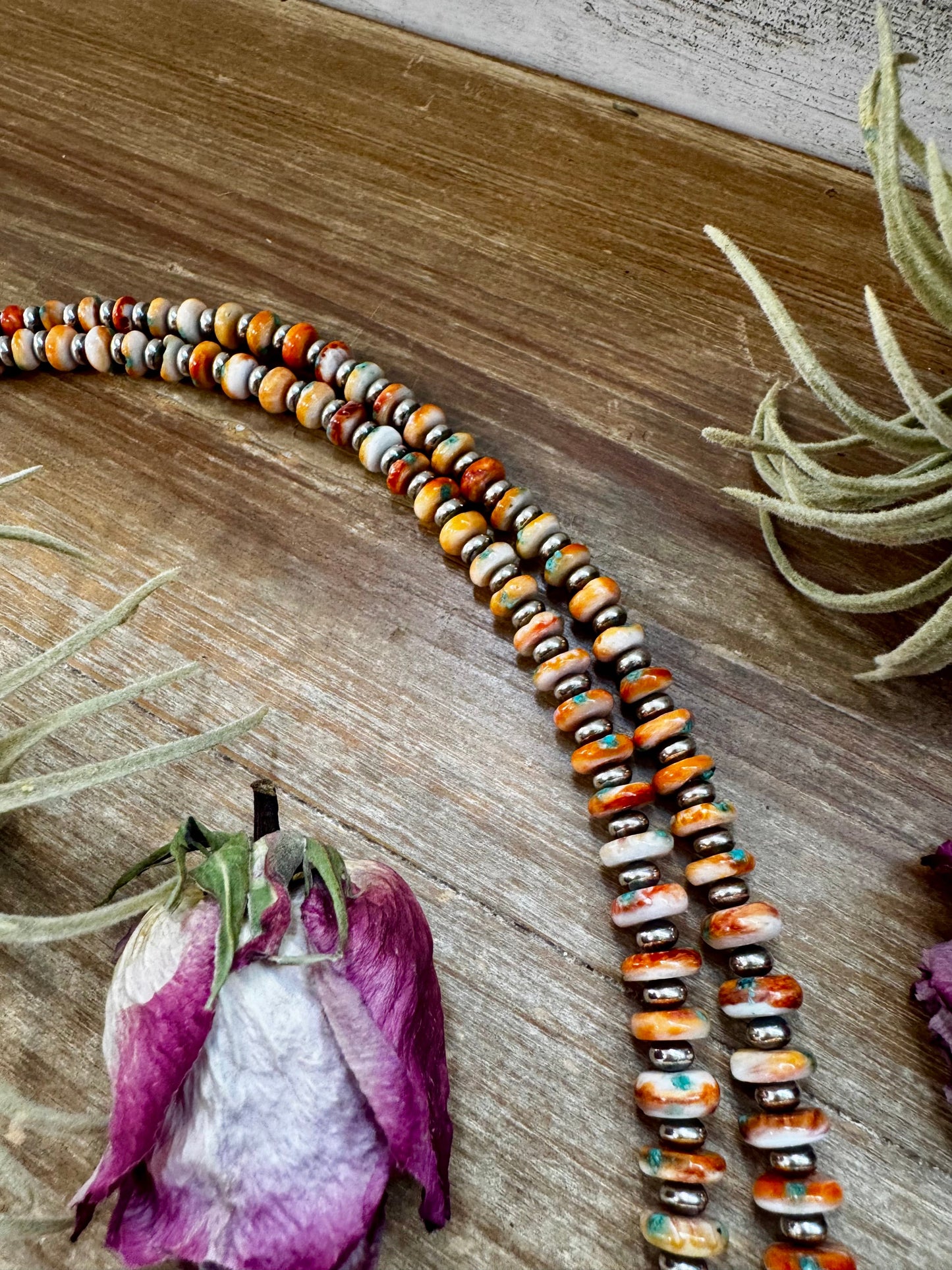 NFR Collection – Spiny Oyster & Turquoise with 6MM Sterling Silver Pearls – 32.5"