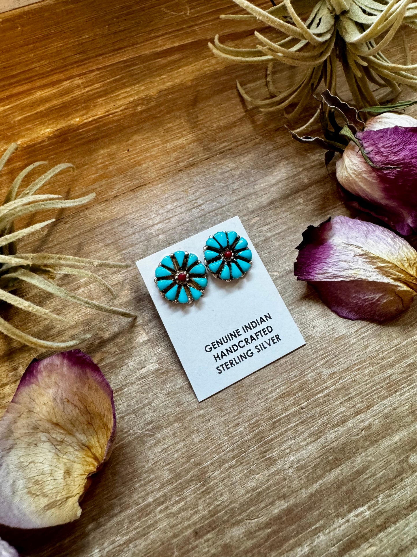 Blue Turquoise & Red Cluster Stud Earrings